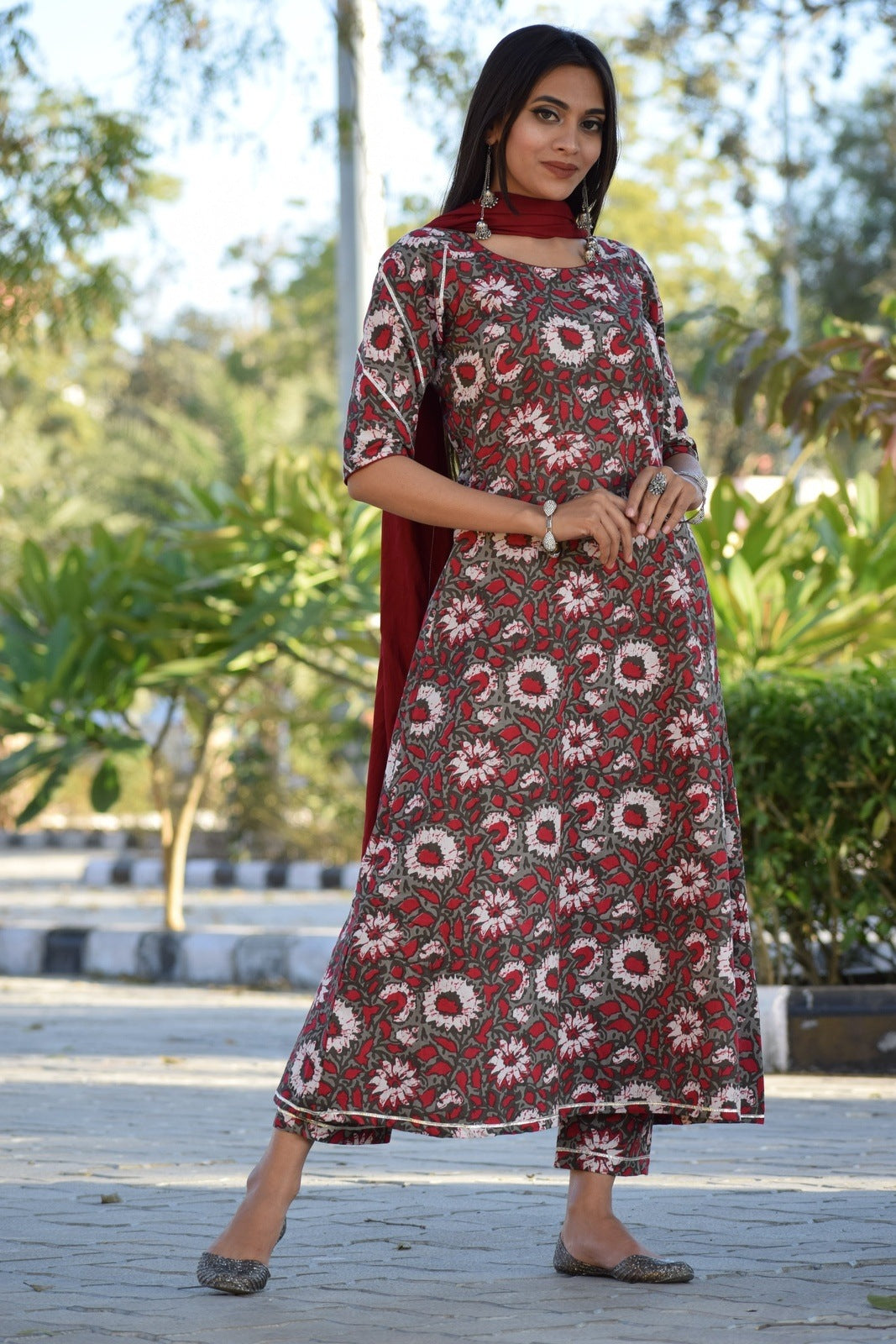 Maroon Floral Suit Set