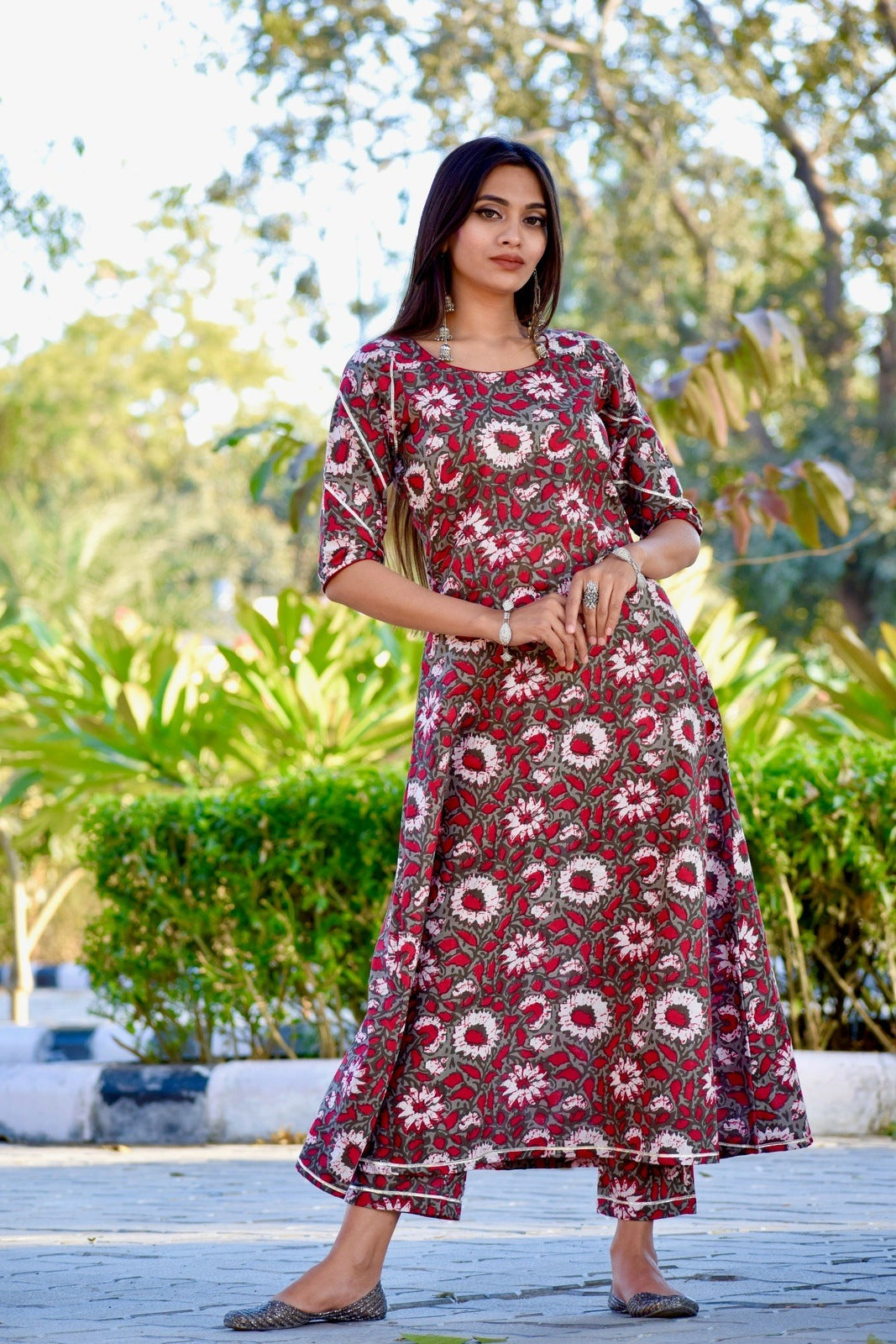 Grey Floral Kurta Set