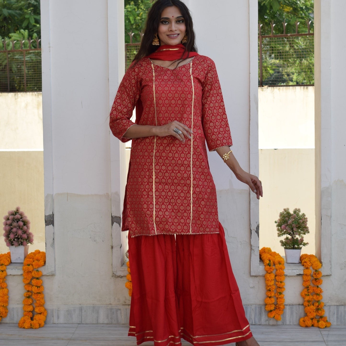 Red Festive Sharara Set