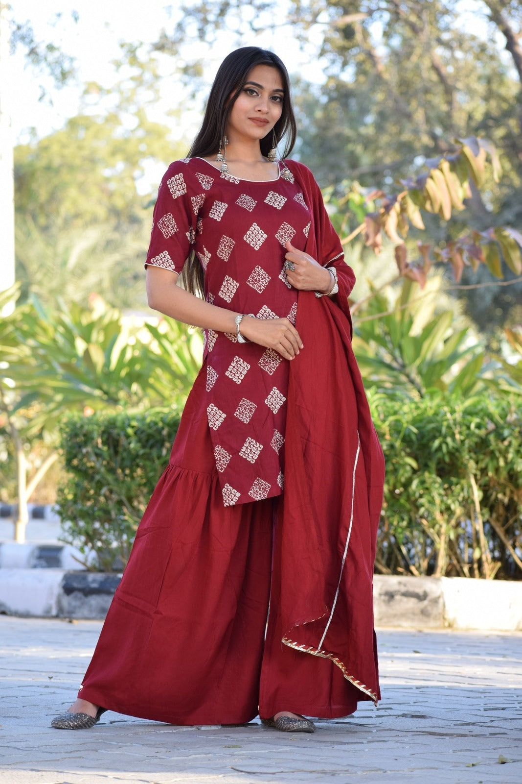 Maroon Printed Sharara Set