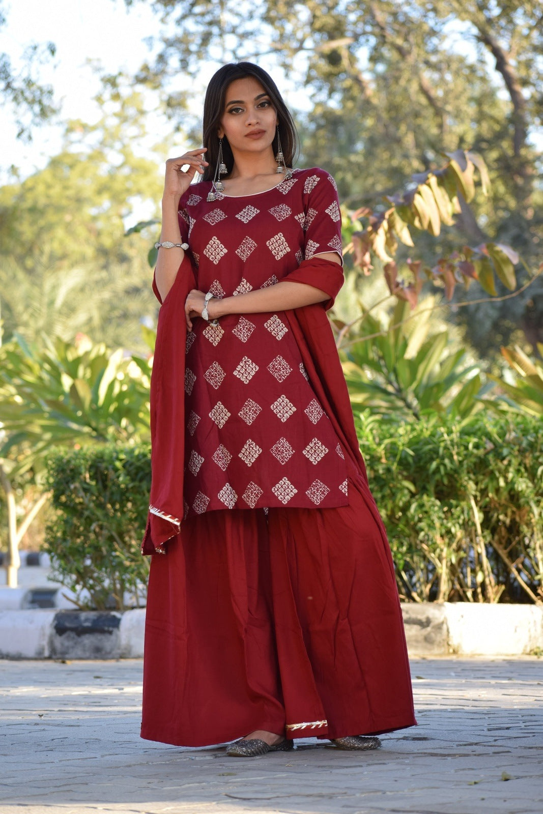 Maroon Printed Sharara Set