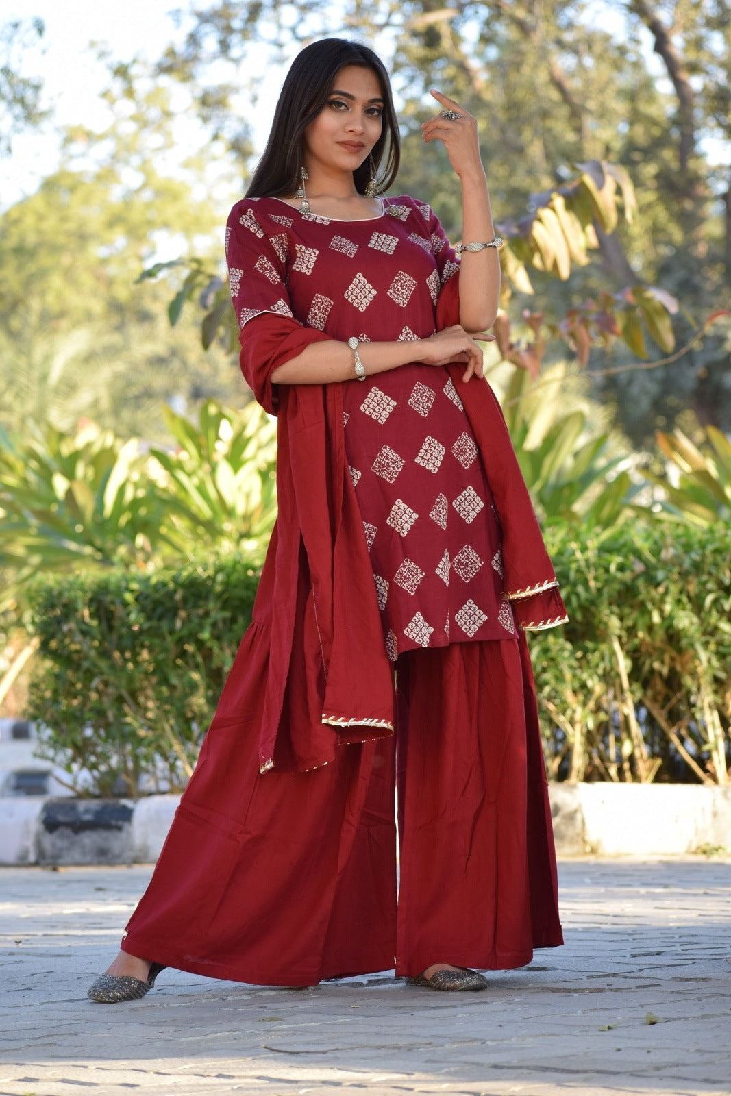Maroon Printed Sharara Set