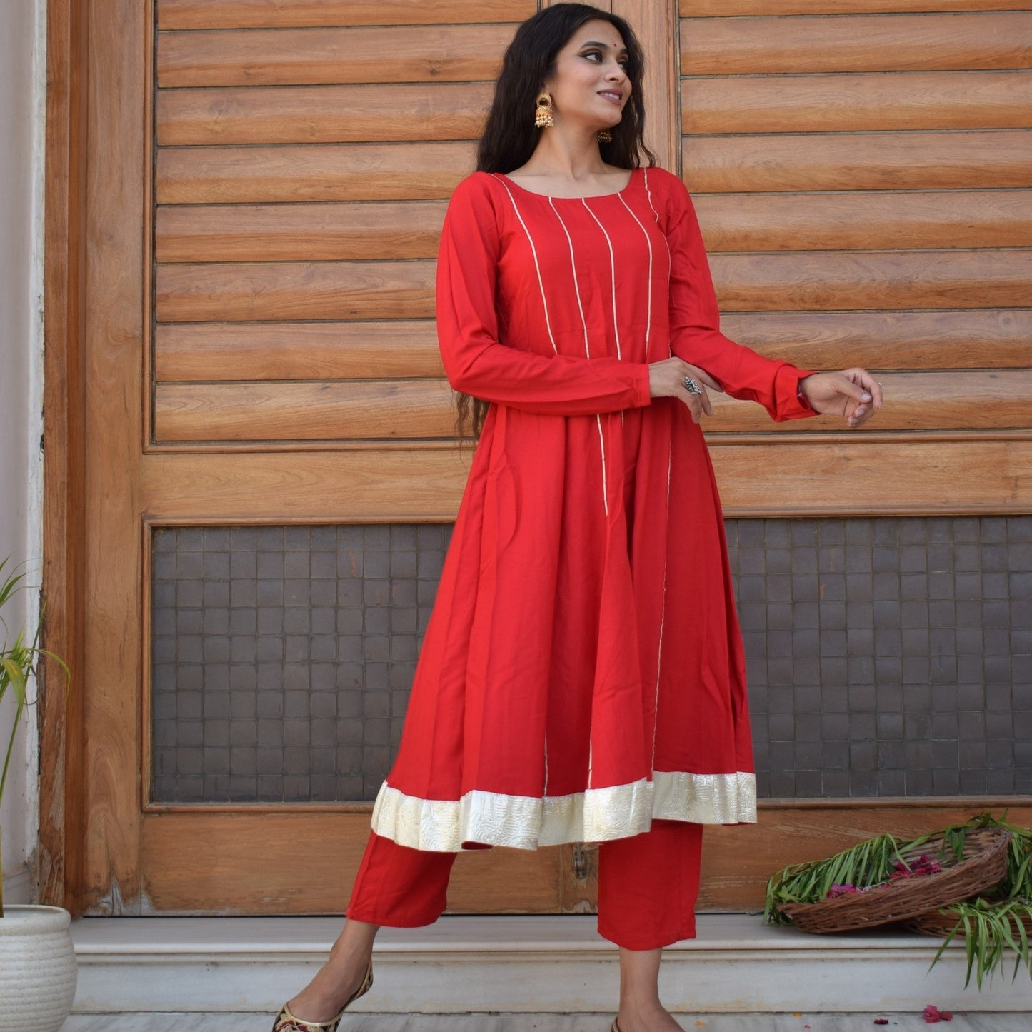 Rose Red Kali Kurta Set