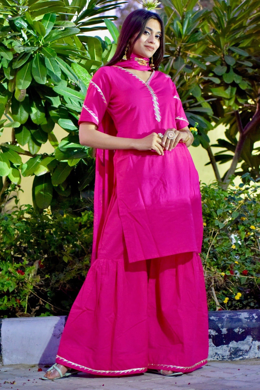 Pink Foil Sharara Set