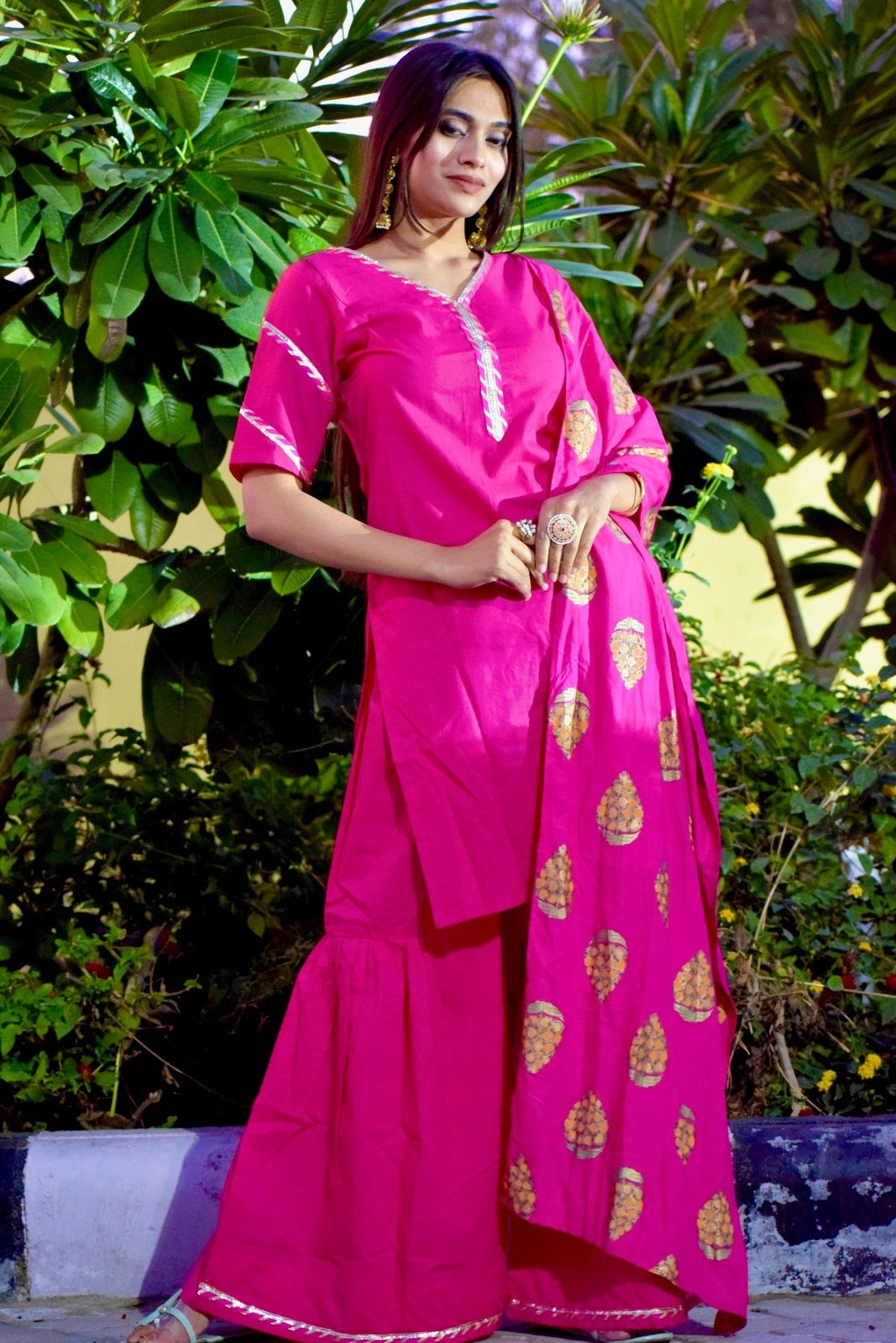 Pink Foil Sharara Set