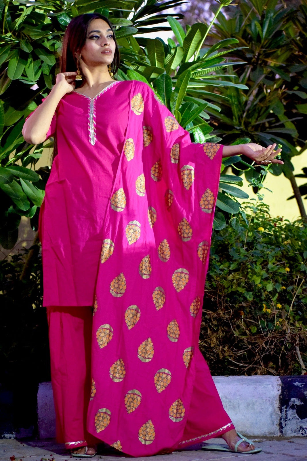 Pink Foil Sharara Set