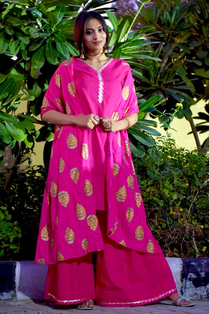 Pink Foil Sharara Set