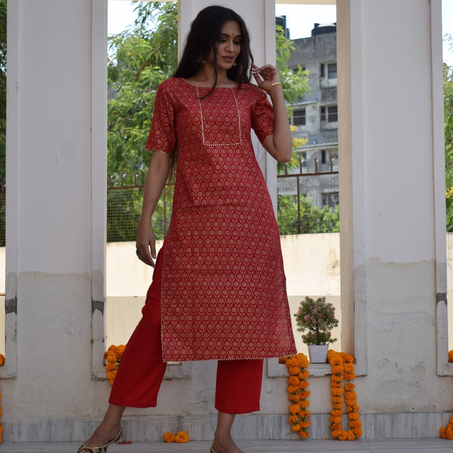 Rio Red Yoke Kurta Set