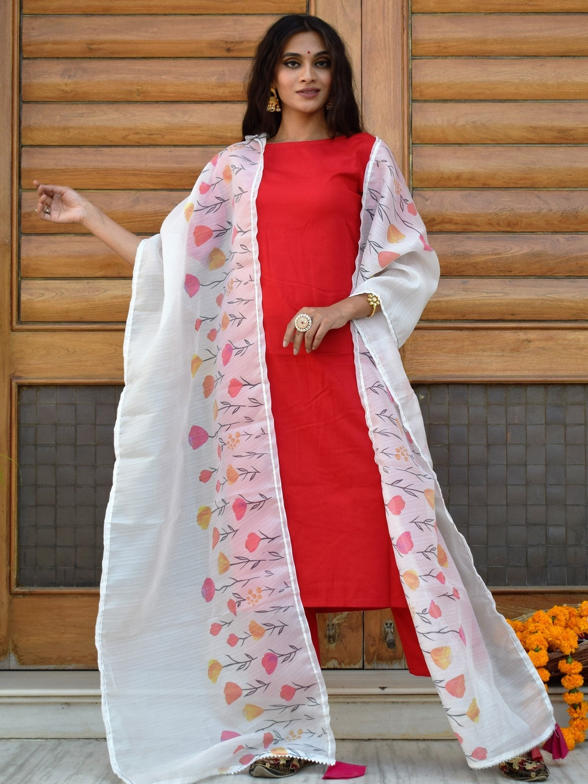 Red Rose Handpainted Suit Set