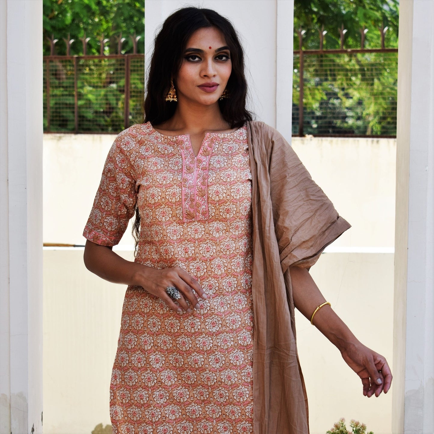 Peach Pure Handblock Suit Set