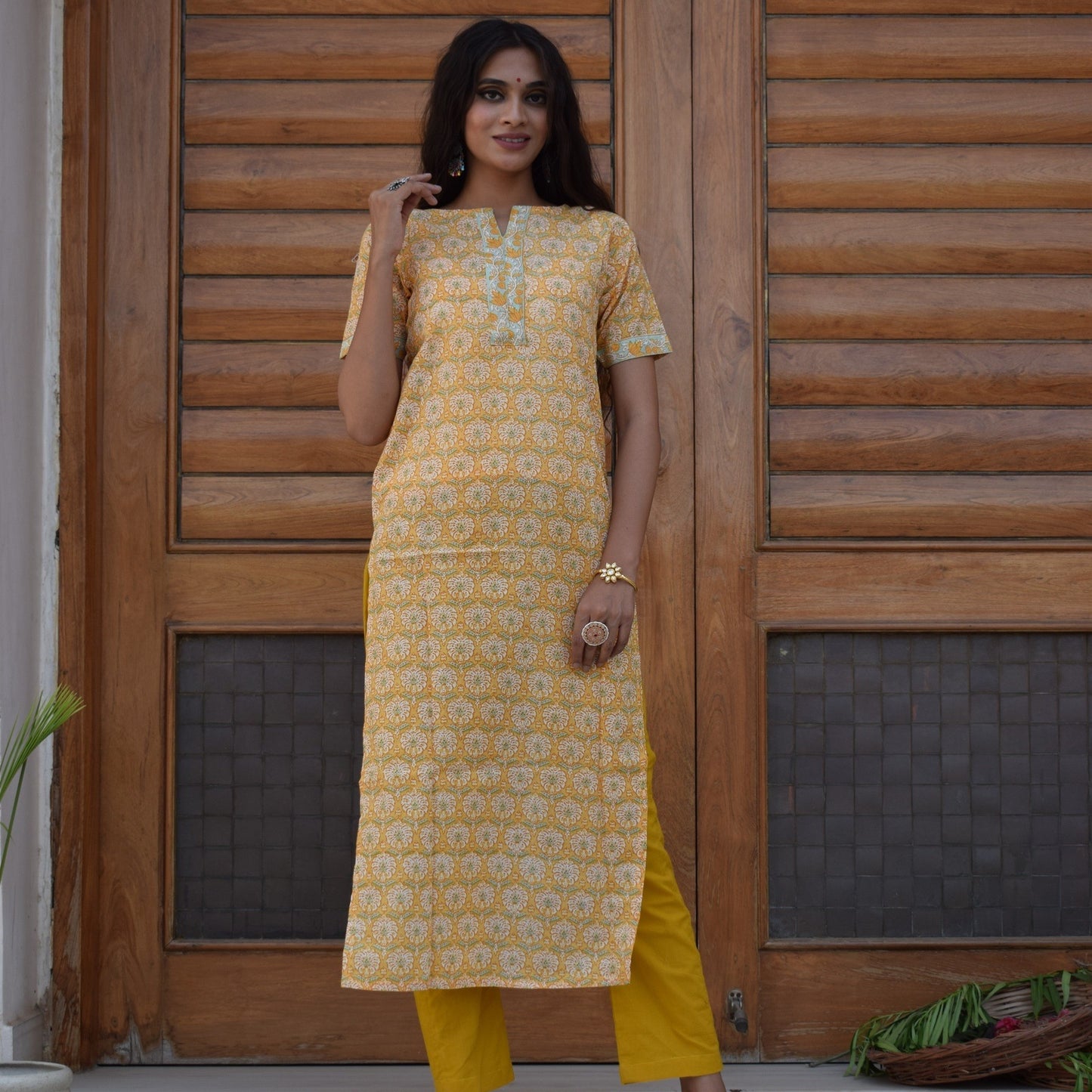 Yellow Handblock Kurta Set