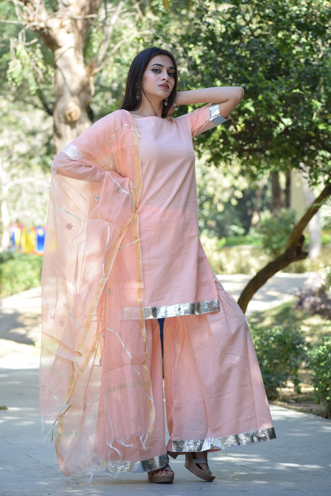 Peach Gota Sharara Set
