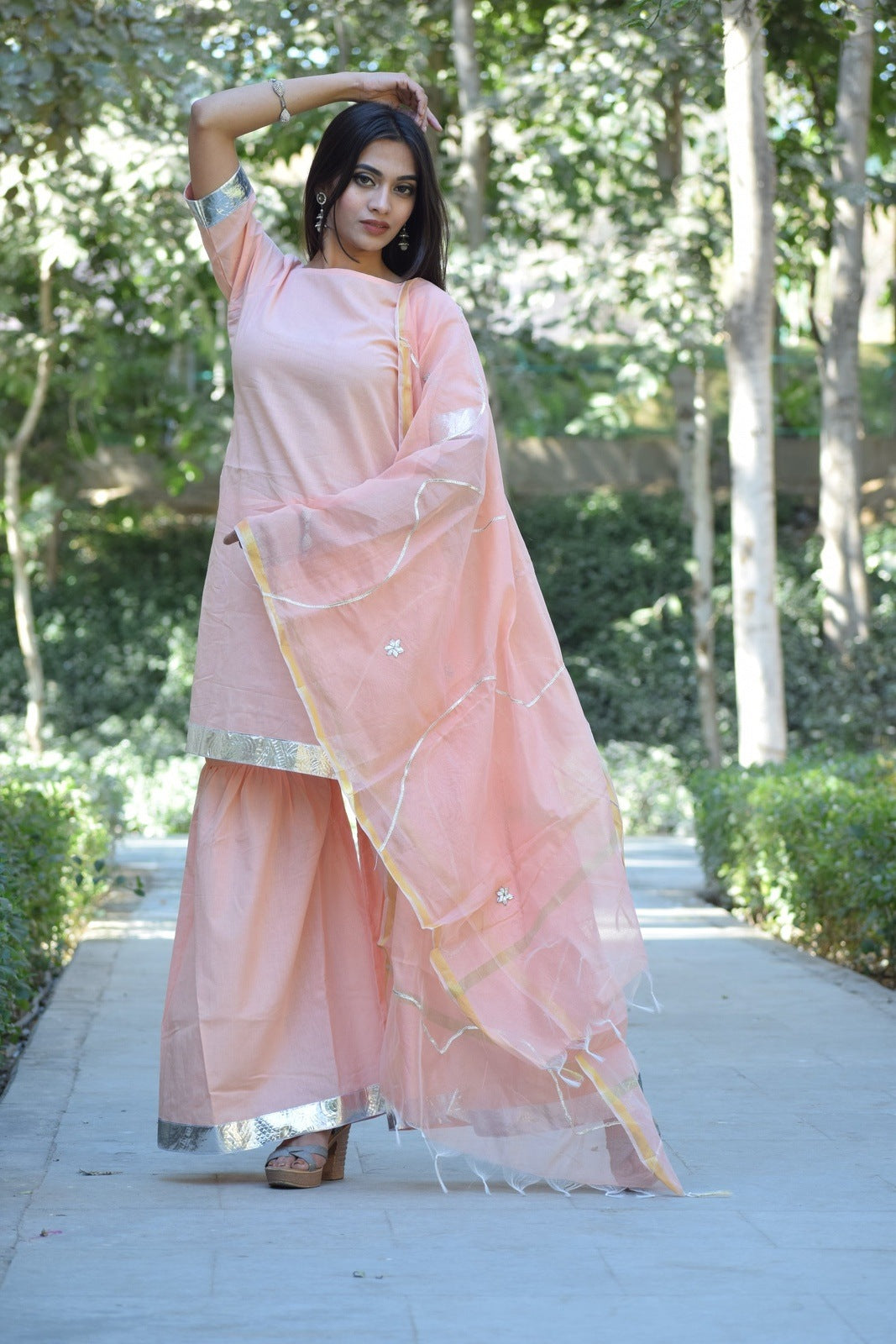 Peach Gota Sharara Set