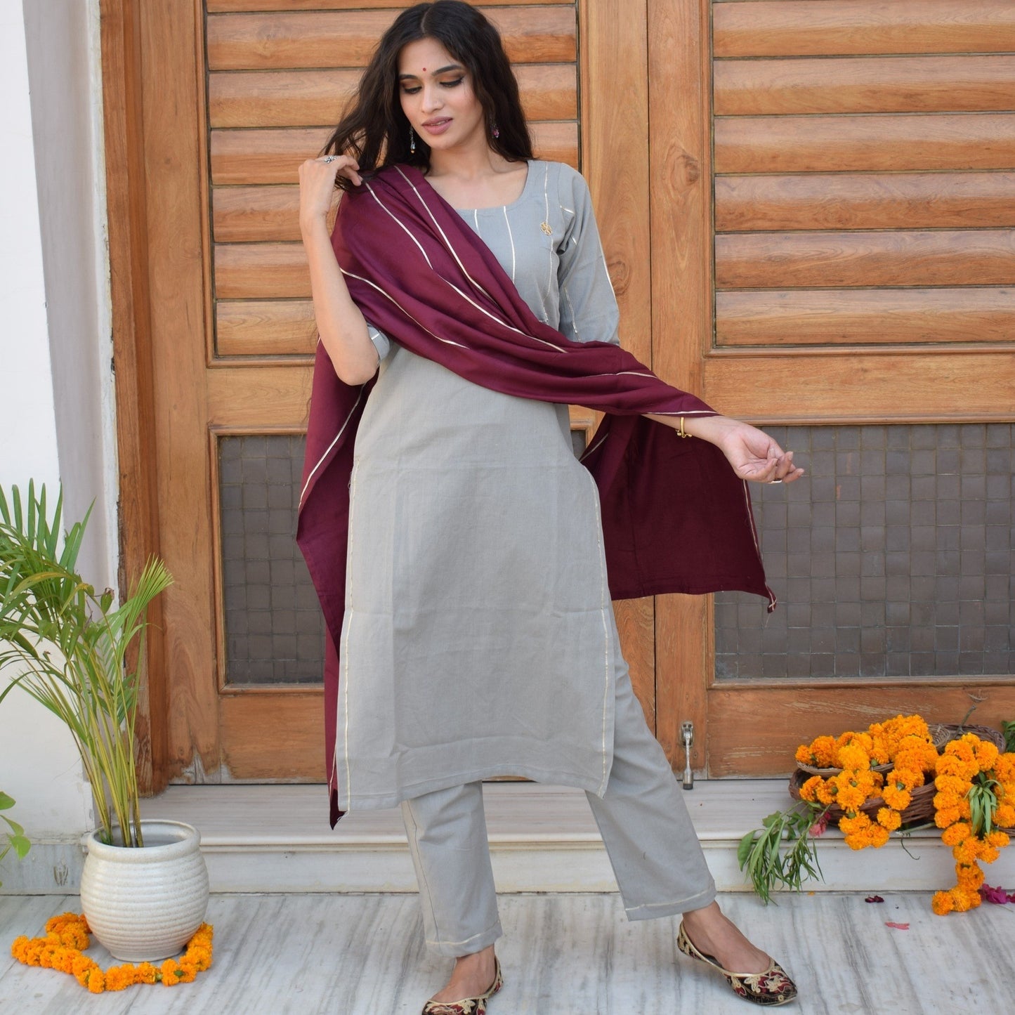 Grey Smoke Wine Suit Set