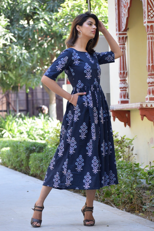 Dark Blue Handblock Dress
