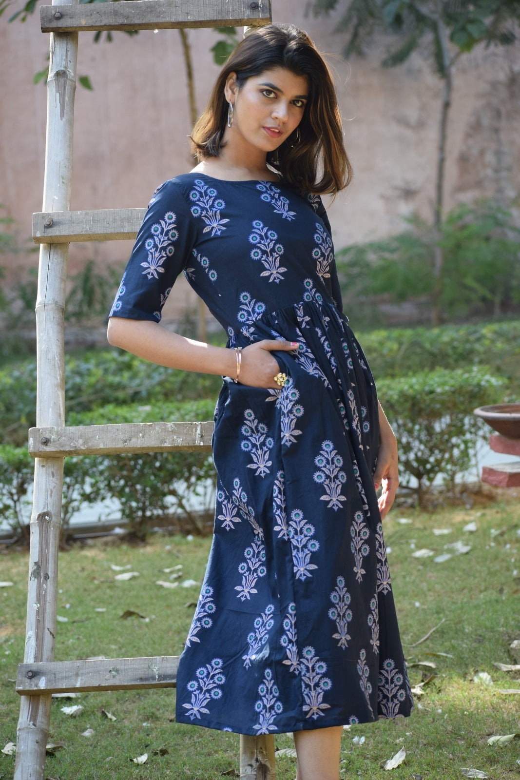 Dark Blue Handblock Dress