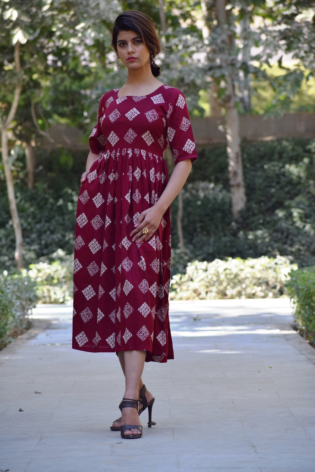 Maroon Printed Pocket Dress