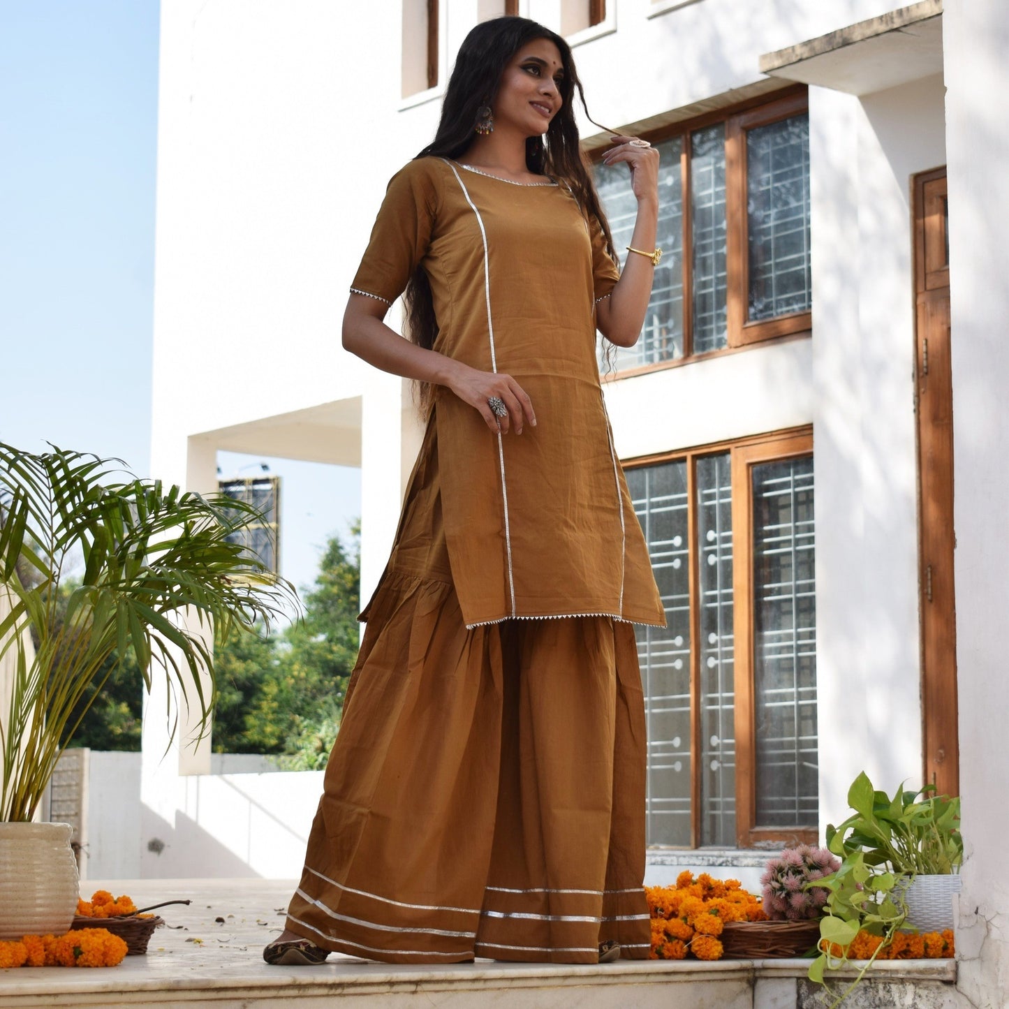 Brown Sharara Kurta Set