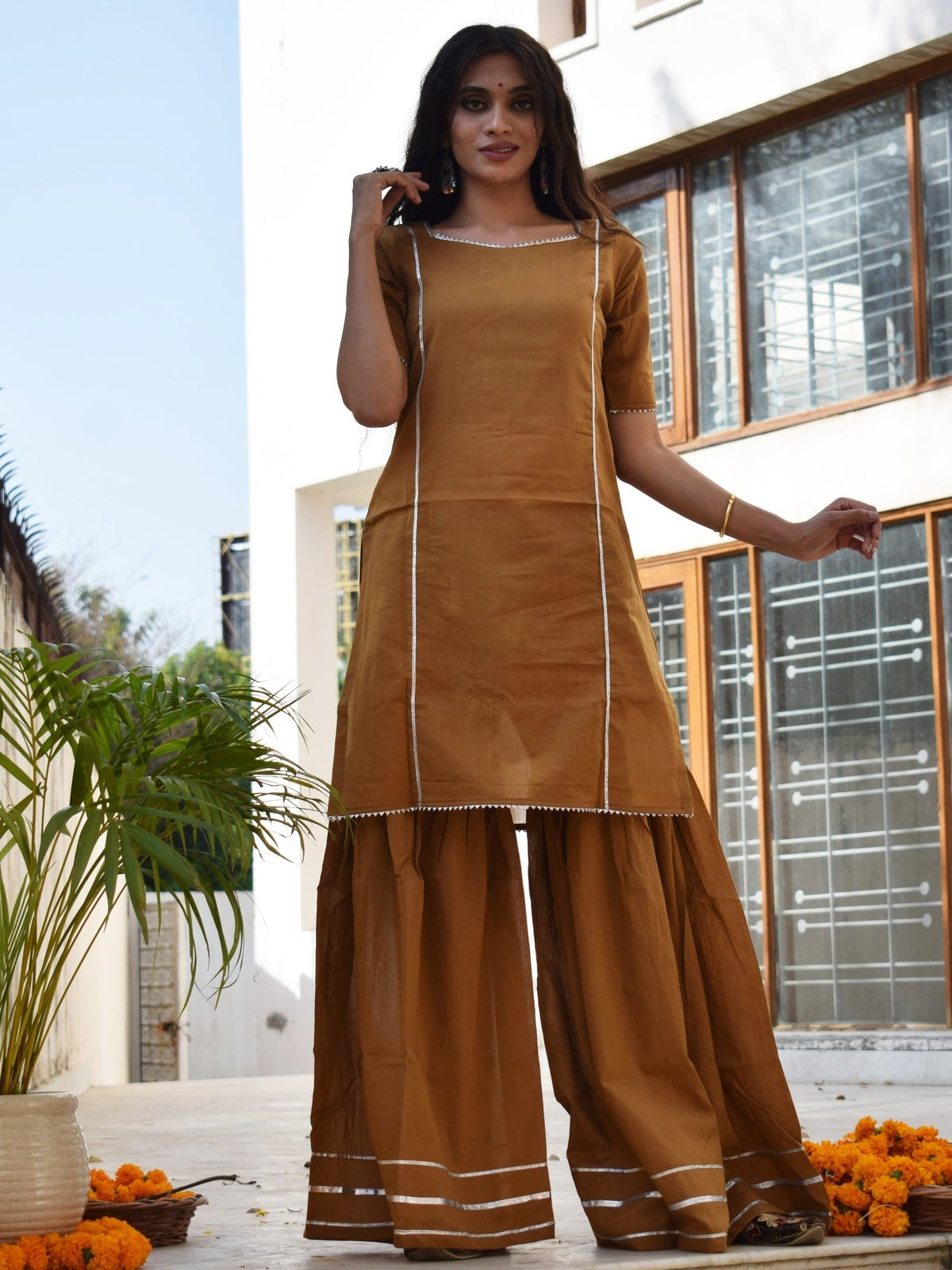 Brown Sharara Kurta Set