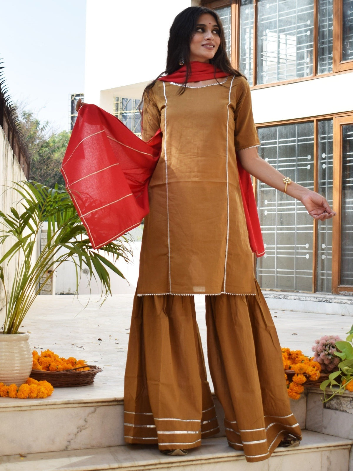 Peanut Red Sharara Set