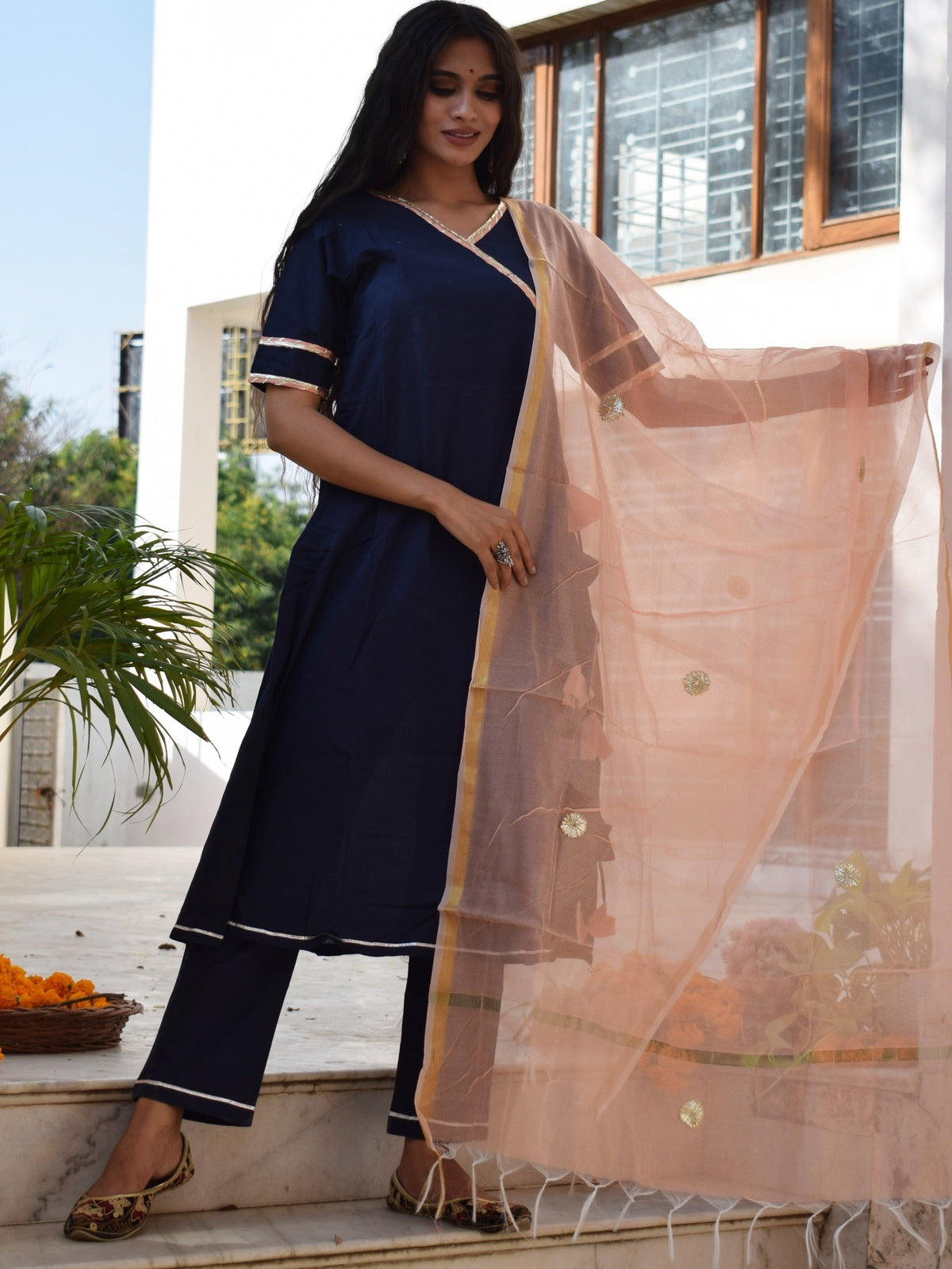 Navy Angrakha Suit Set