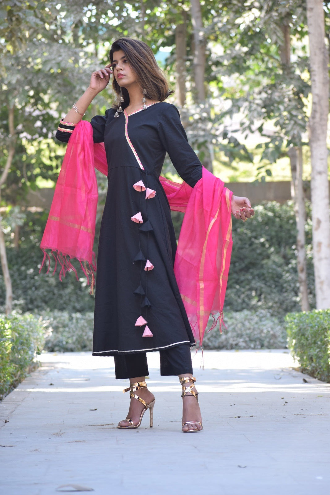 Black Angrakha Suit Set