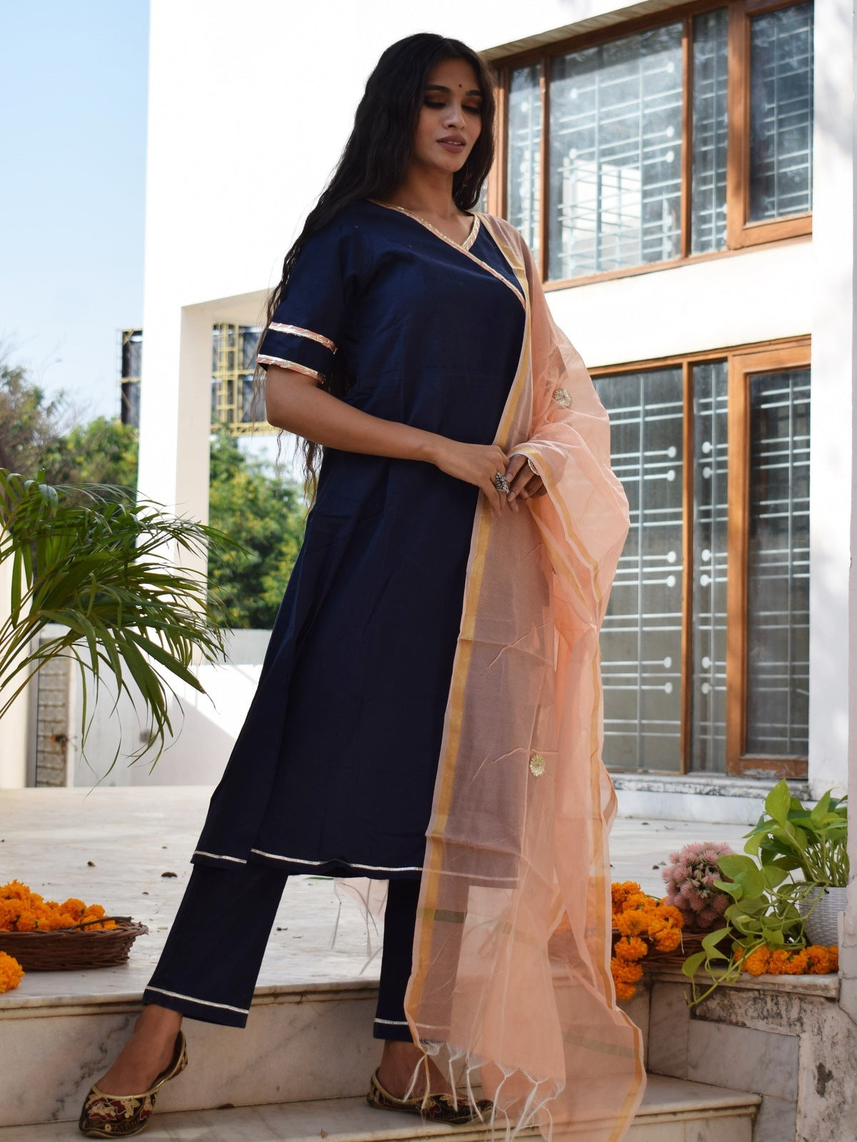 Navy Angrakha Suit Set