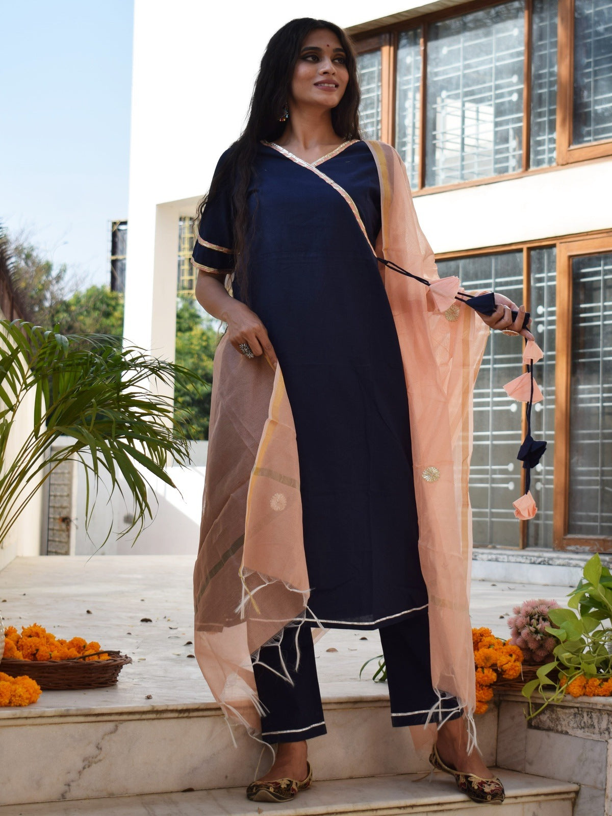 Navy Angrakha Suit Set