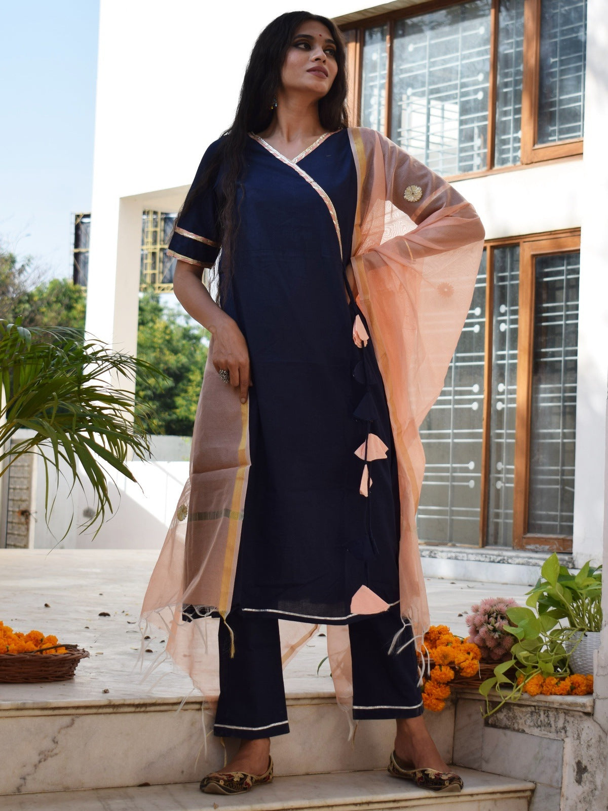 Navy Angrakha Suit Set