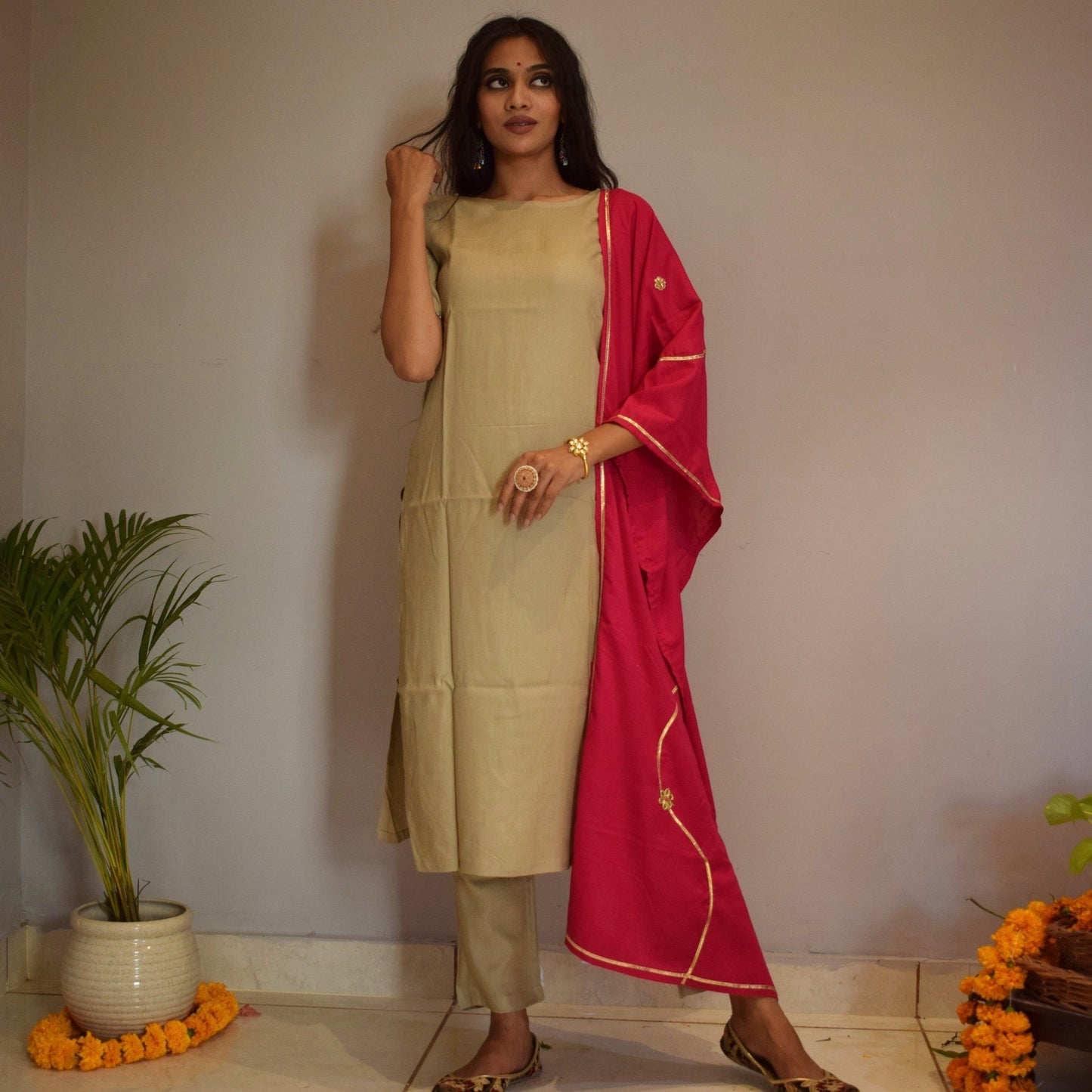 Ivory Pink Handwork Suit Set