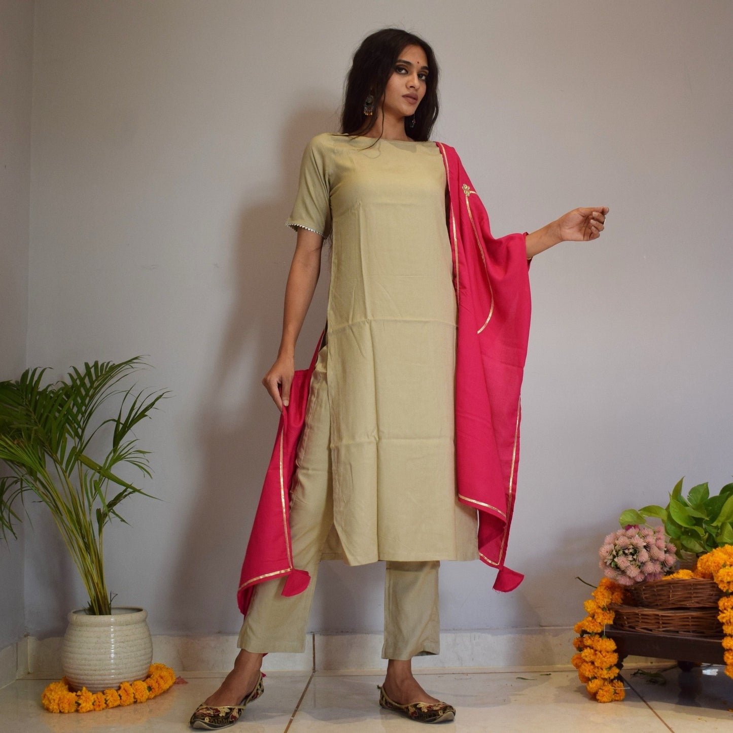 Ivory Pink Handwork Suit Set