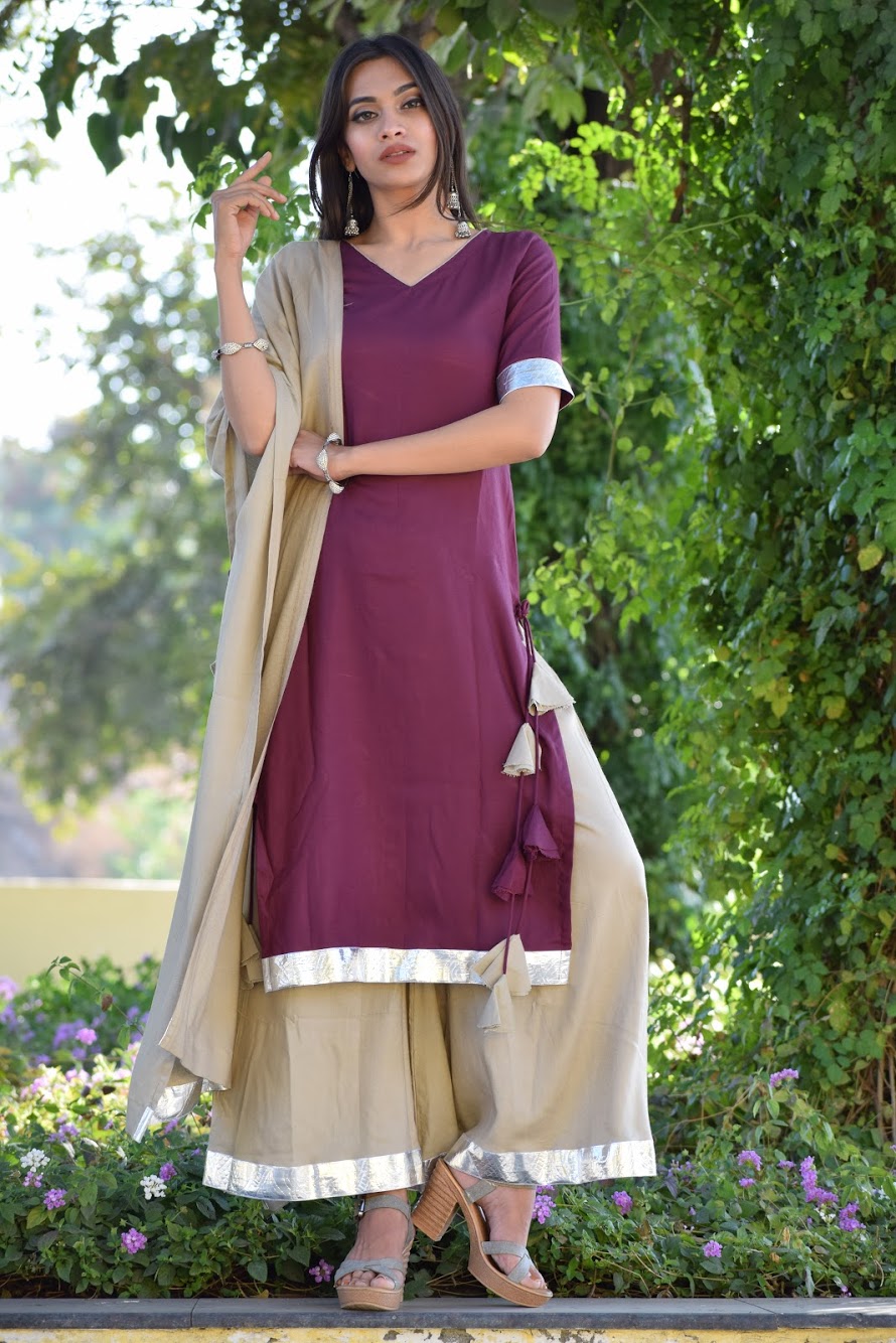 Lavender Beige Tassel Suit Set