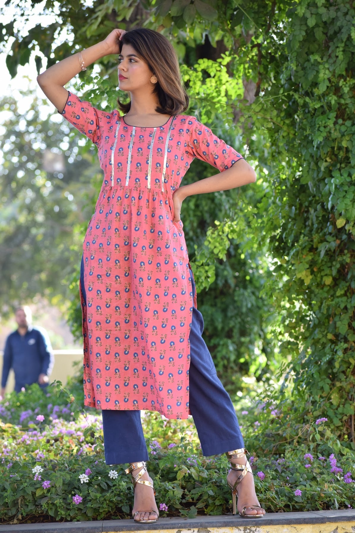 Pink and Blue Gota Floral Suit set