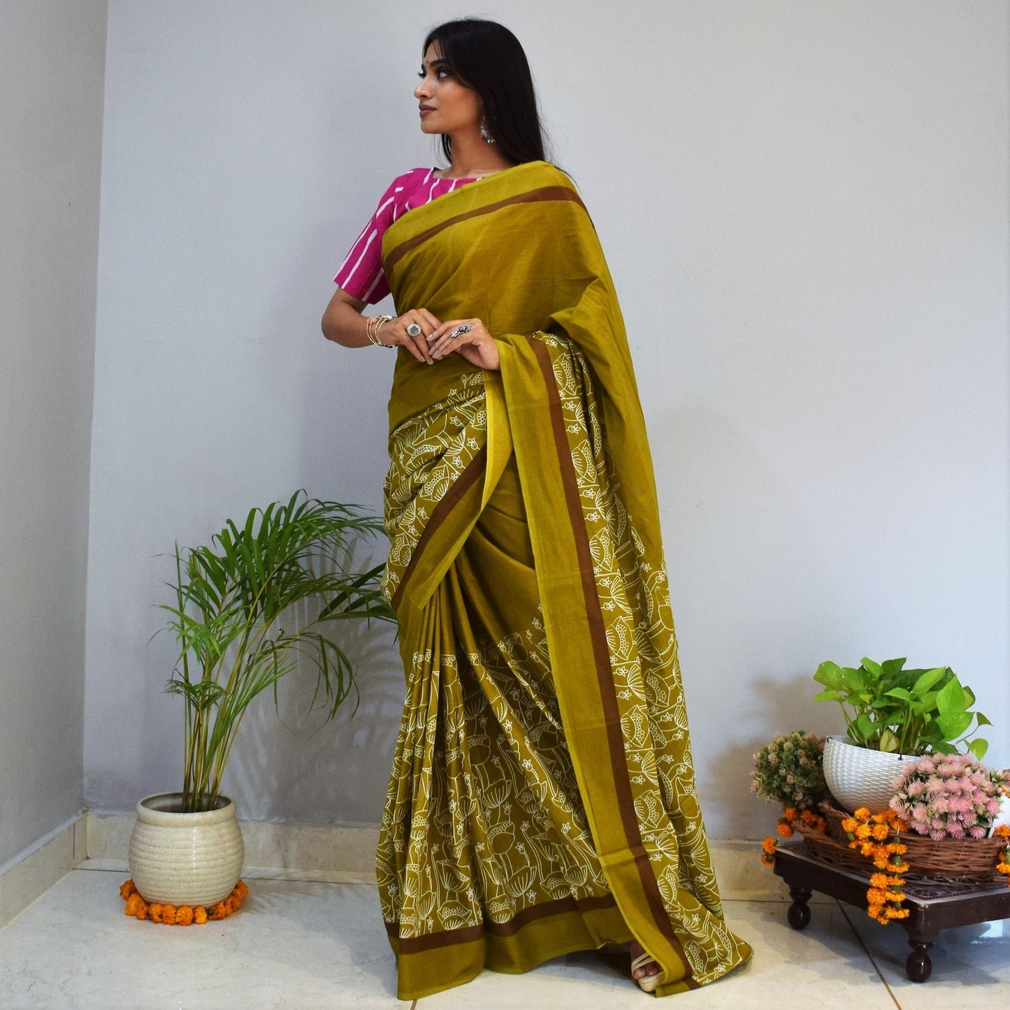 Hazelnut Cotton Printed Saree