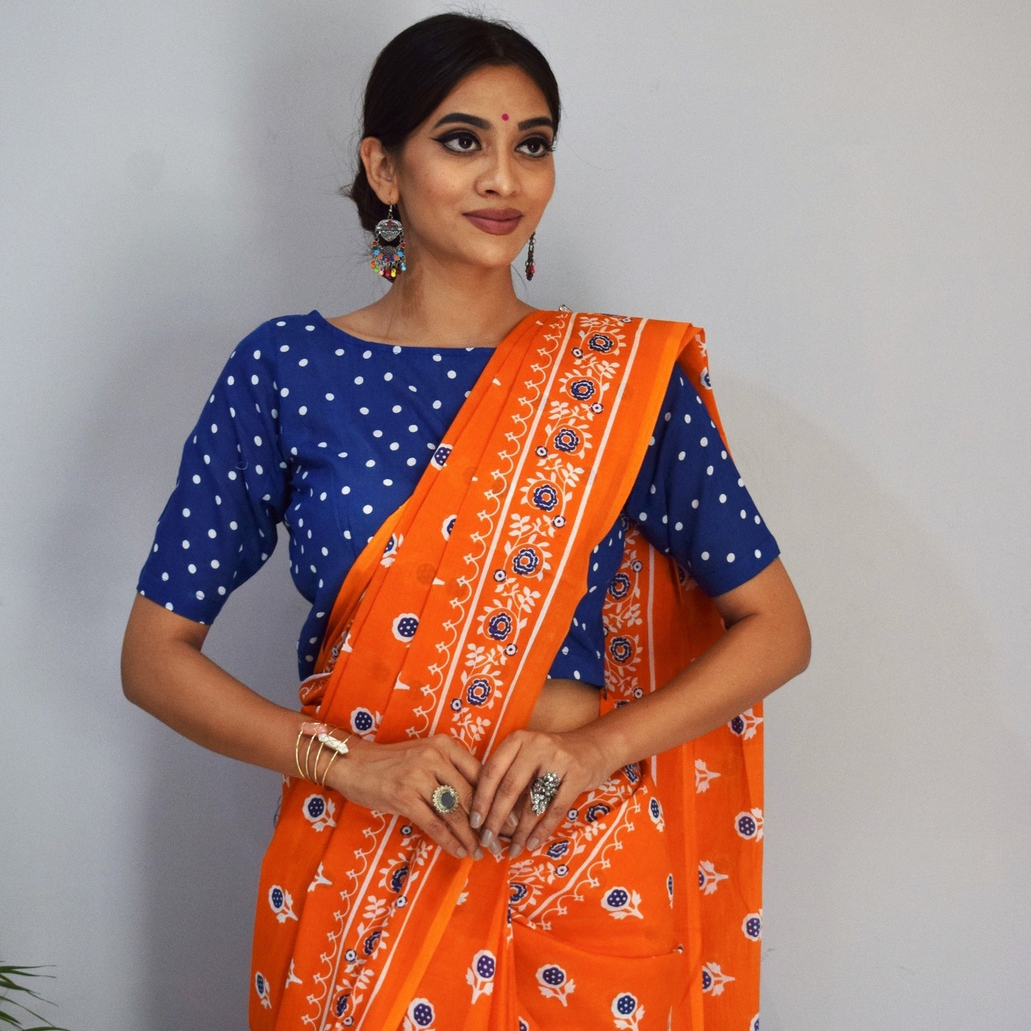 Orange Printed Cotton Saree