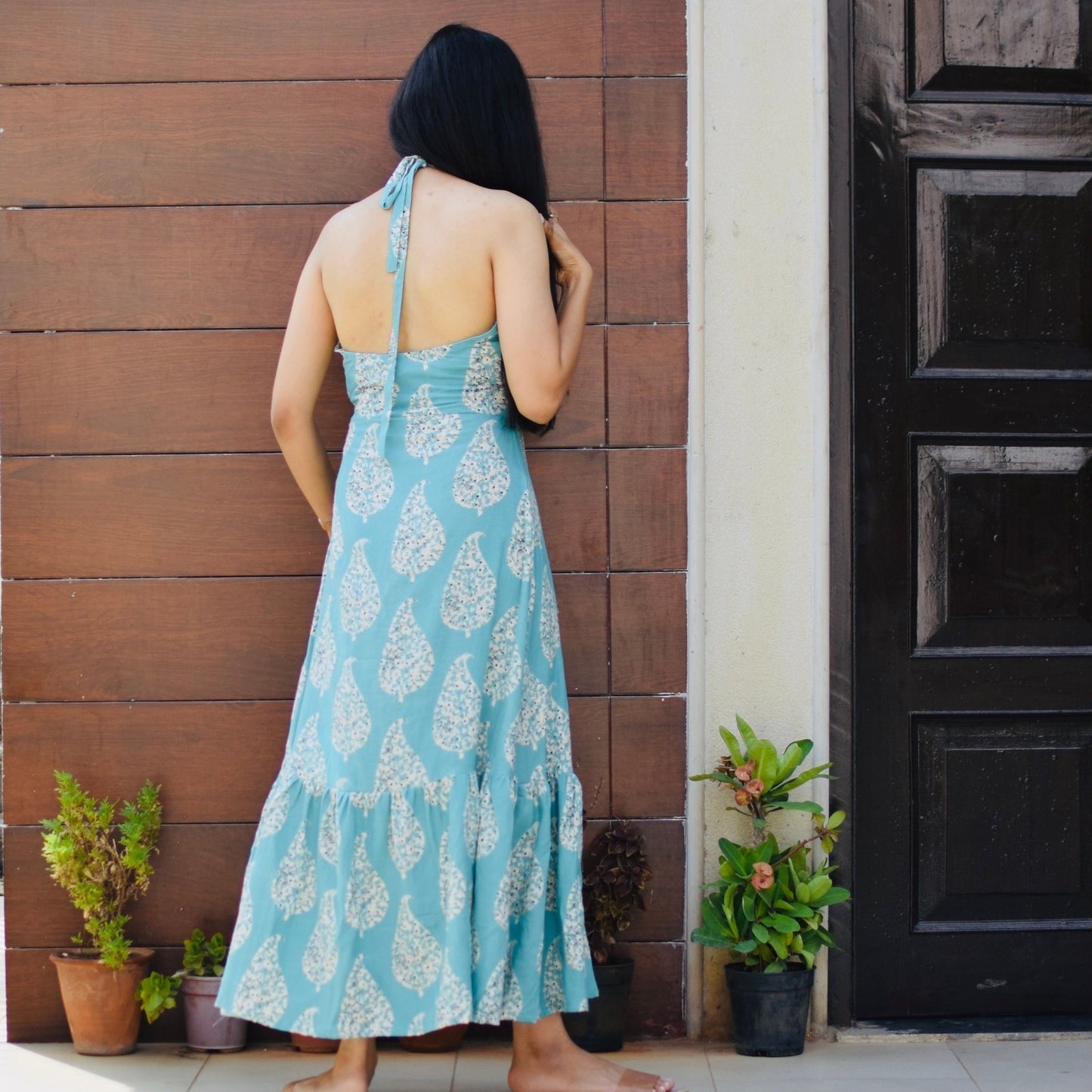 Blue Paisley Halter Dress
