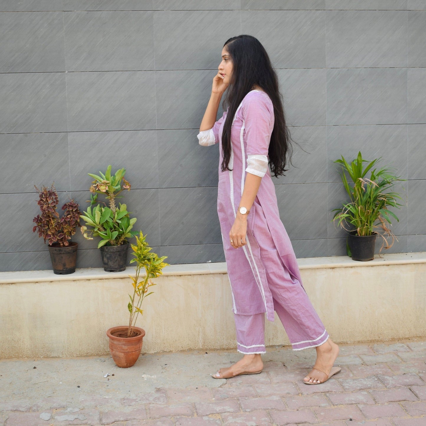 Lilac Linen Kurta Set
