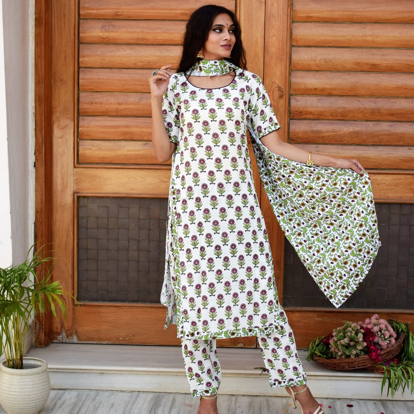 Wine Handblock Garden Suit Set