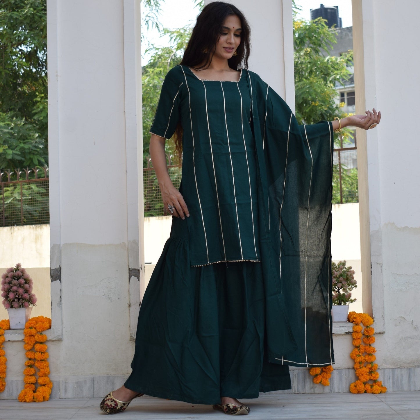 Midnight Green Sharara Set