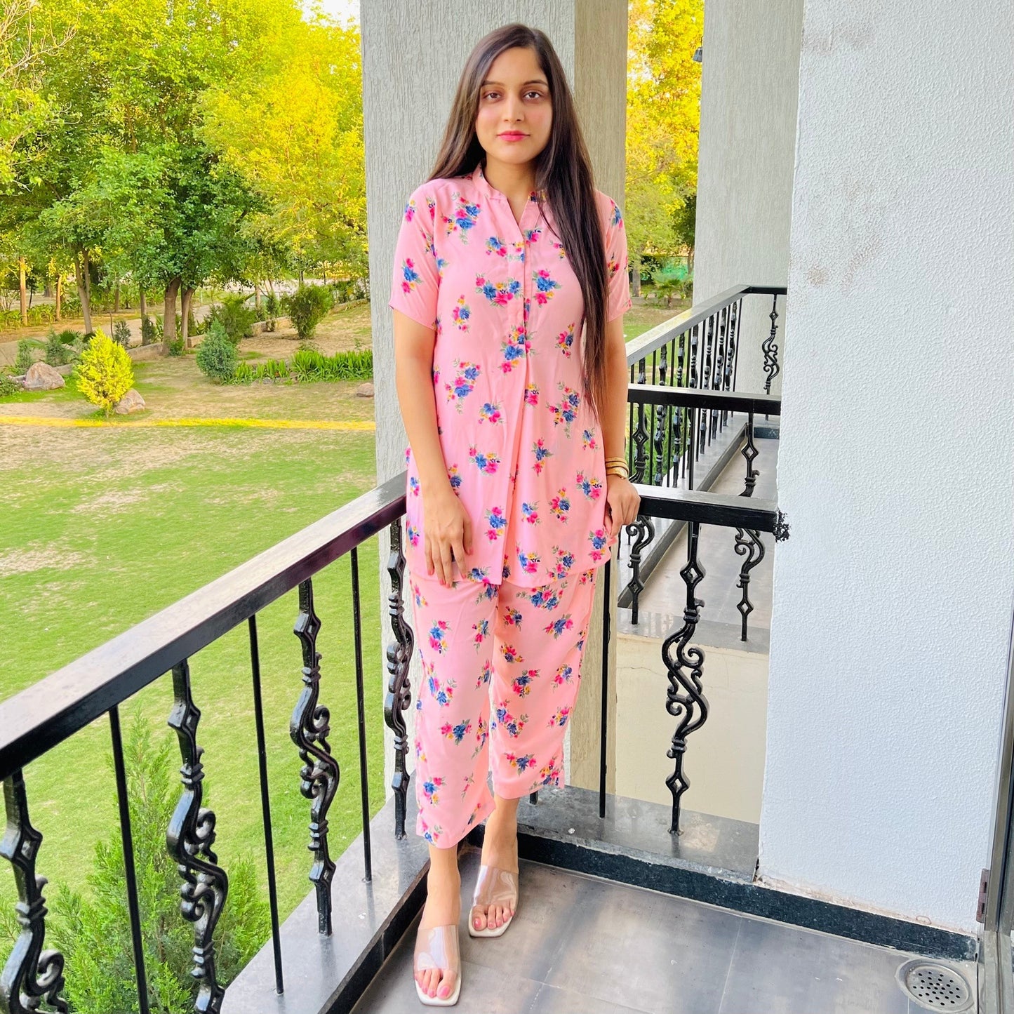 Peach Floral Cord Set