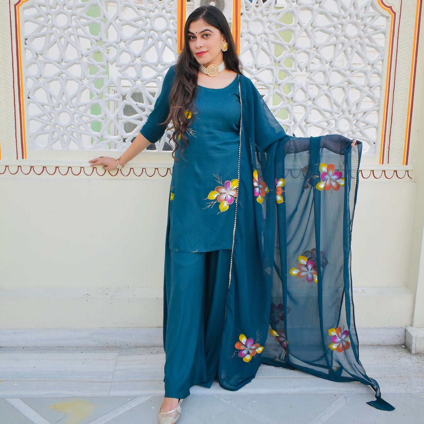 Peacock Handpainted Suit Set