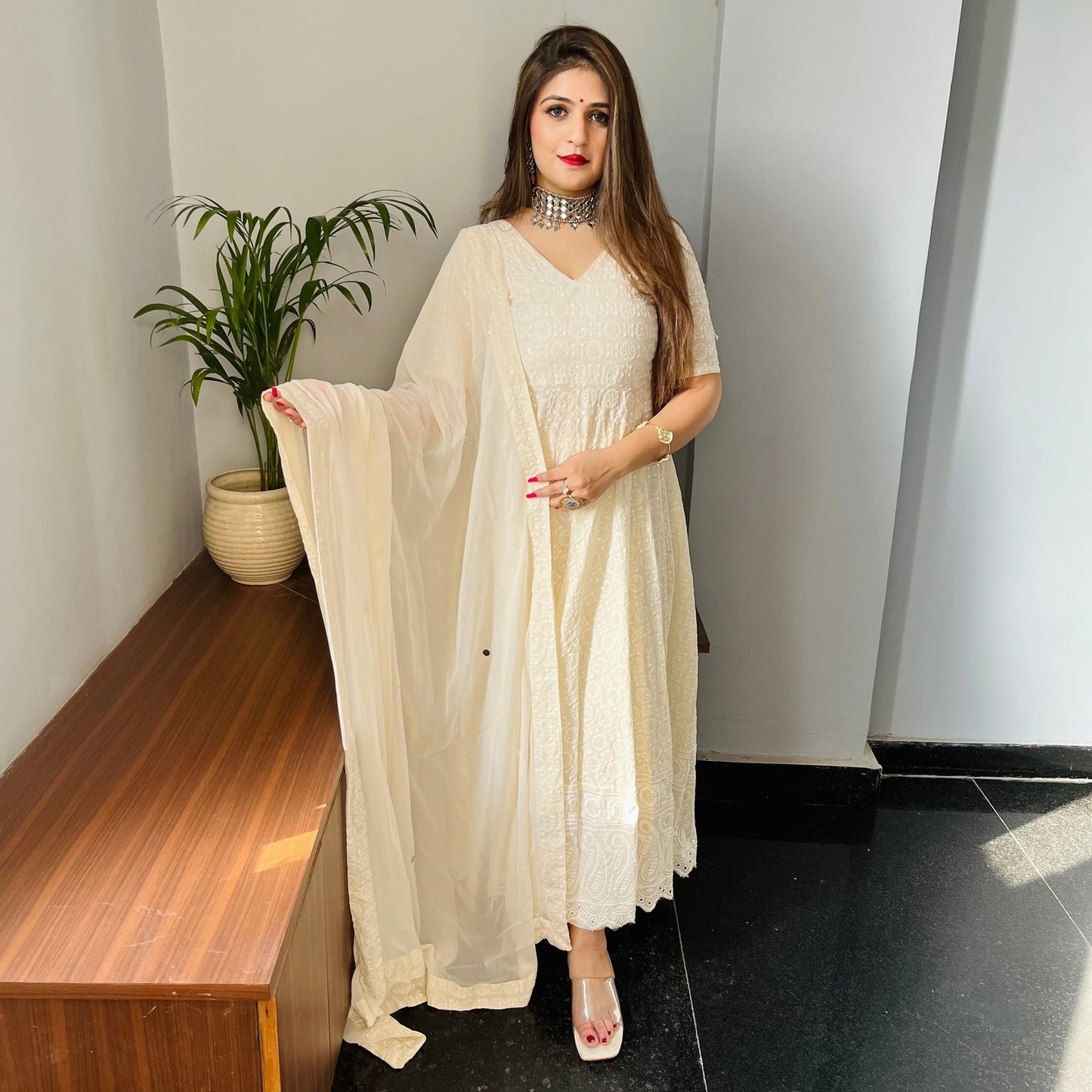 Ivory Chikankari Suit Set