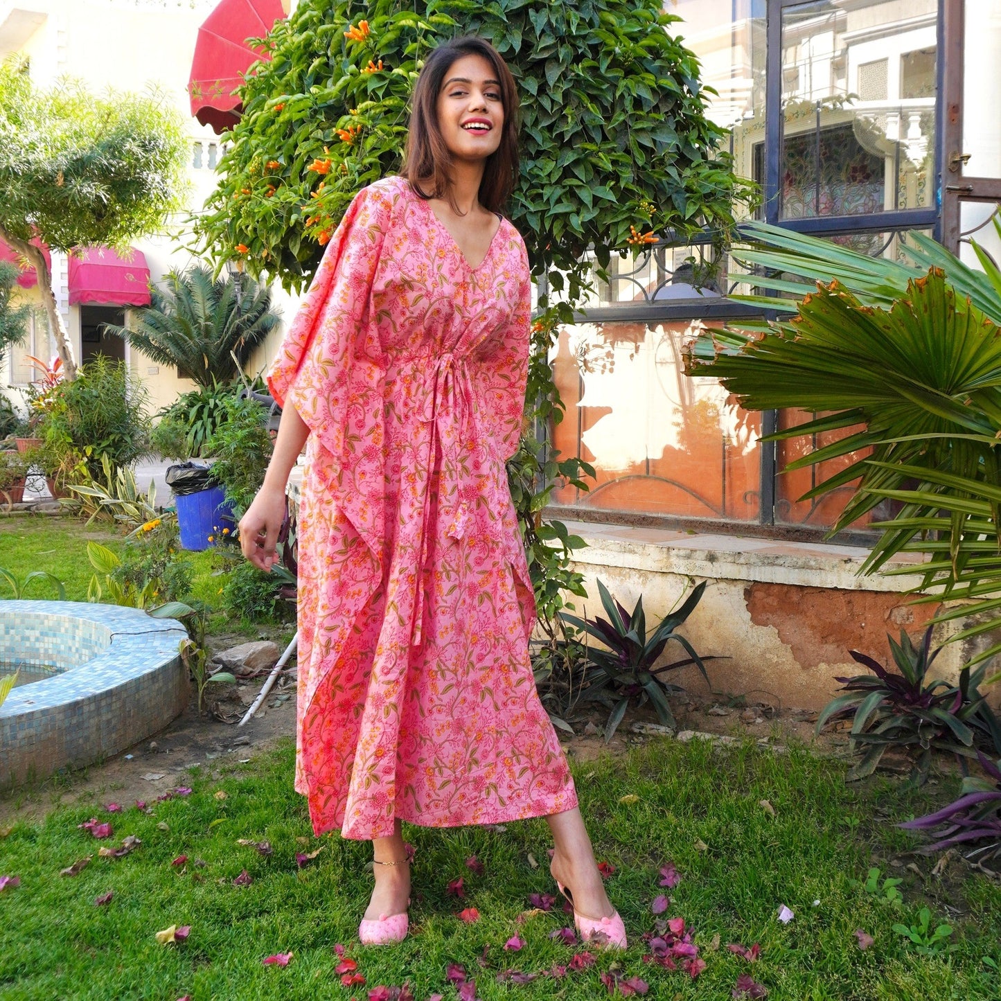 Pink Handblock Kaftan