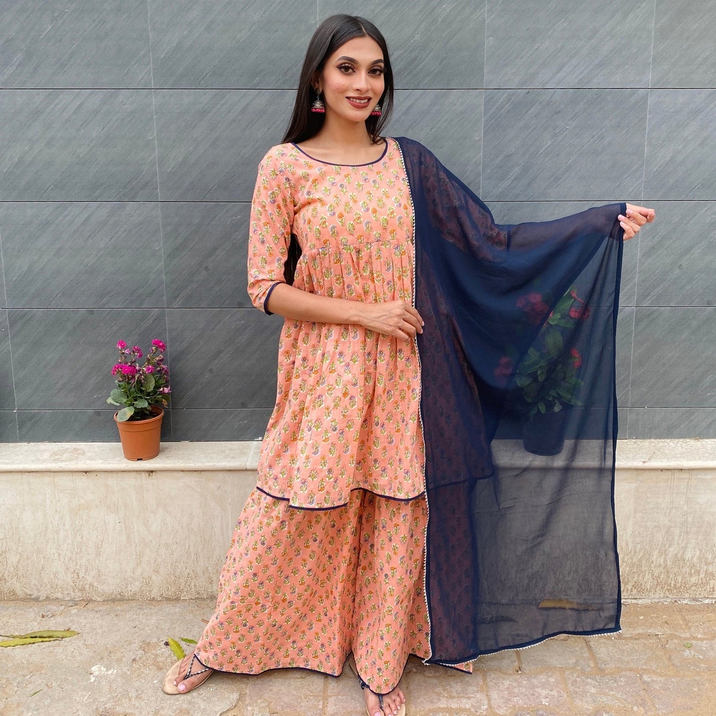 Peach Floral Sharara Set
