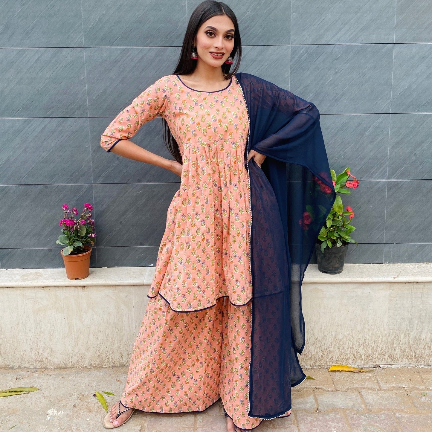 Peach Floral Sharara Set