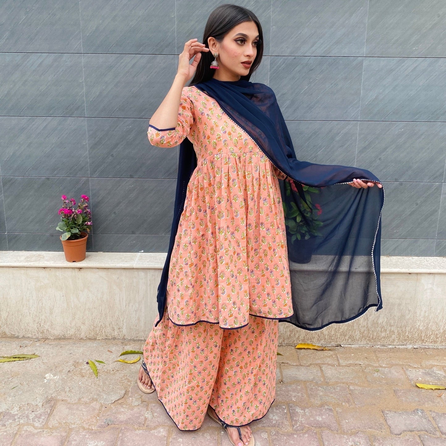 Peach Floral Sharara Set