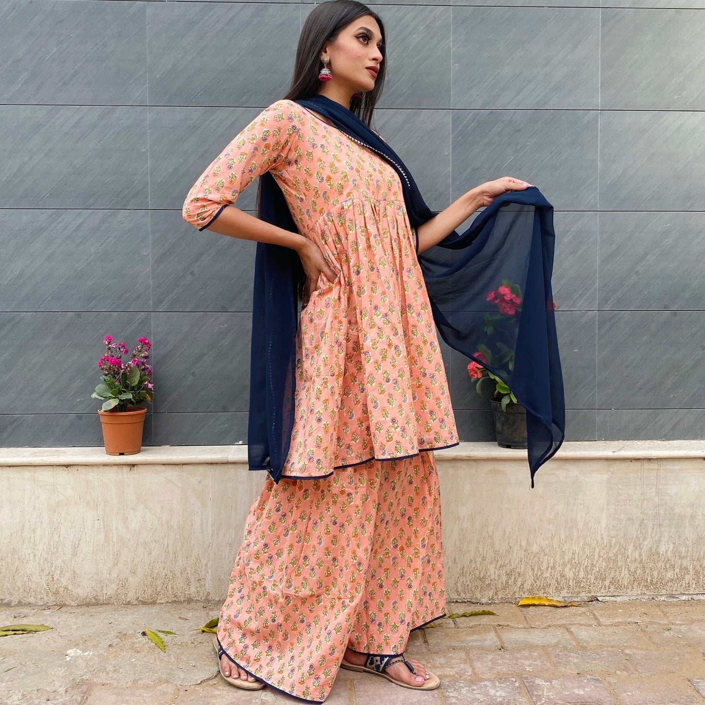 Peach Floral Sharara Set