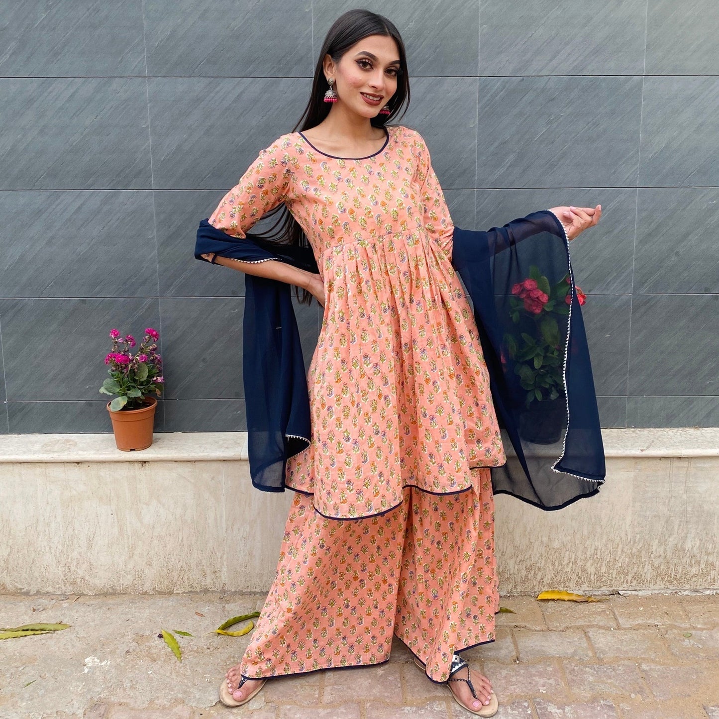 Peach Floral Sharara Set