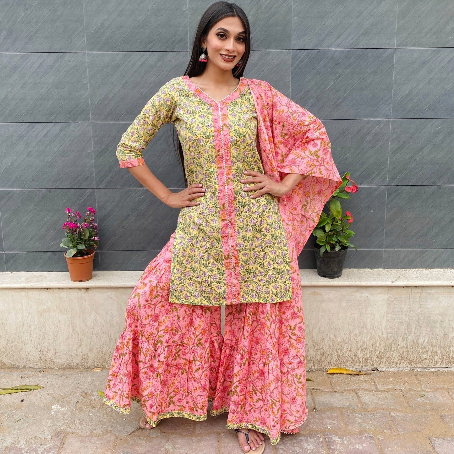 Pista Green Garden Sharara Set