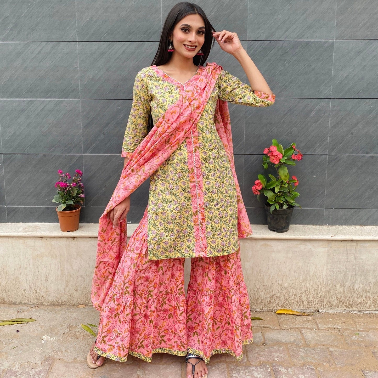 Pista Green Garden Sharara Set